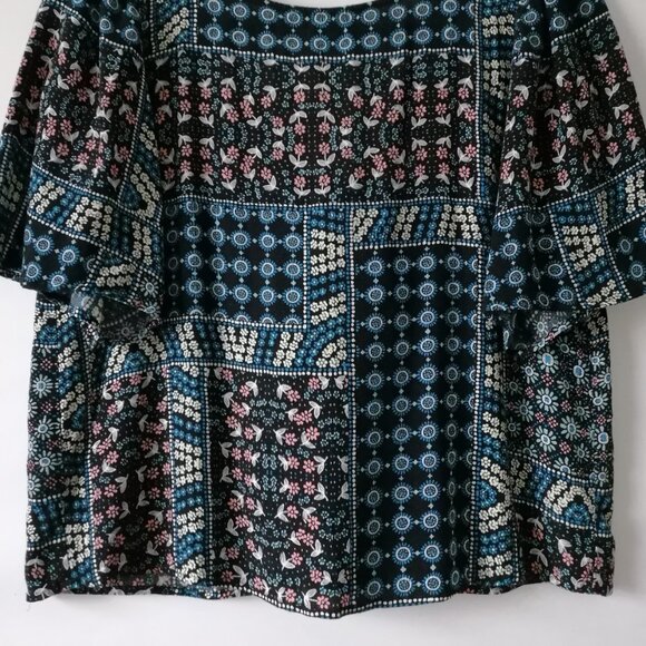 Loft Women's Multicolor Floral Short Sleeve Tie Back Blouse Top Size Small - Picture 3 of 6